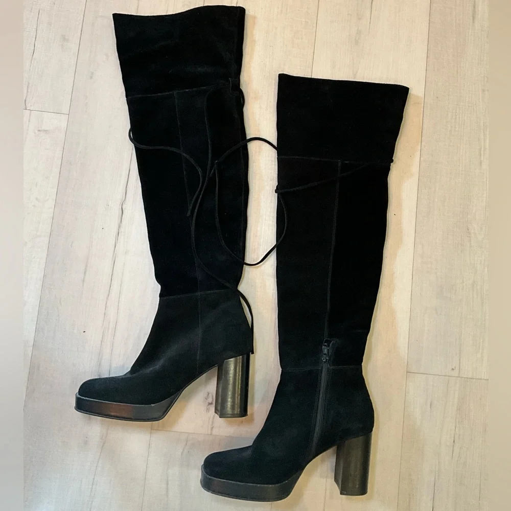 Free People Echo Black‎ Suede Over-the-Knee Platform Boots
